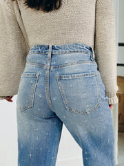 Mist Blue Distressed Detail Controlo Abdominal Bainha Crua - Miniatuur