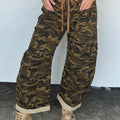 Multicolour Camouflage Print Retro Grommet Tie Waist Loose Jeans - Foto 1