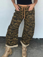 Mehrfarbiger Tarnmuster Retro-Bügel Krawatte Taille Lockere Jeans - Miniatuur