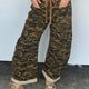 Multicolour Camouflage Print Retro Grommet Tie Waist Luchtige Jeans