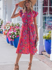 Vestido Longo Floral com Mangas Esvoaçantes Rosa - Miniatuur