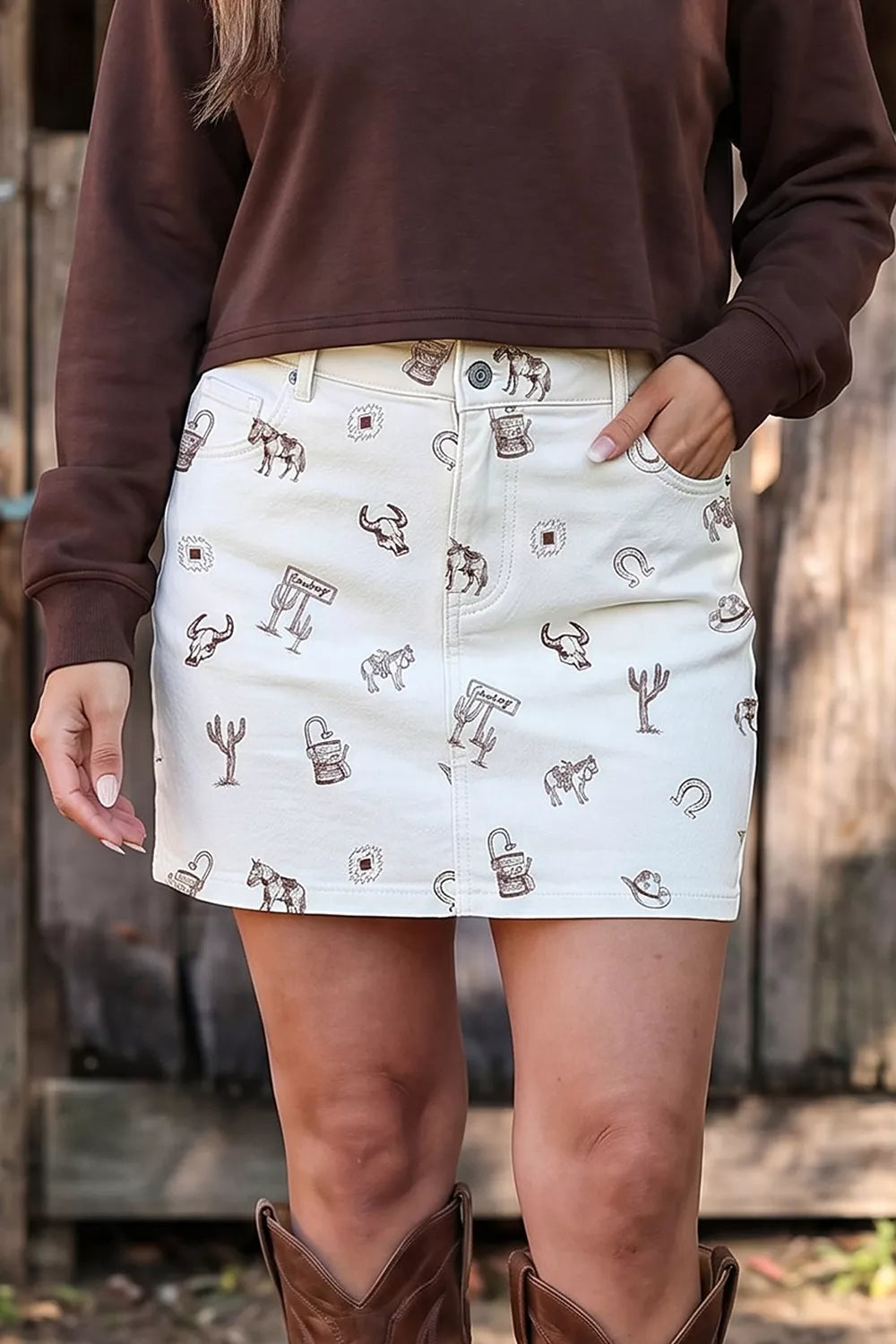Western Print Cactus Horse Bull Denim Skirt - Luxe Damesmode & Kleding Collectie | Redblad Nederland