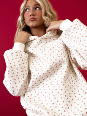 Pink Floral Print Kangaroo Pocket Hoodie Sheath Sweatpants Set - Miniatuur