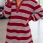 Rotgestreifter Retro-Polokragen, langärmliges T-Shirt-Shift-Minikleid
