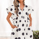 Wit Stippenpatroon Print Half Knoop met Ruchesd met Korte Mouwen Luchtige Mini Jurk