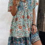 Floral Print Tie-Neck Ruffle Hem Mini Dress