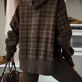 Chicory Coffee karierter Patchwork Hoodie mit seitlichem Schlitz - Foto 2