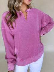 Sudadera Skobeloff de color sólido con escote muescado y hombros bajos - Miniatuur