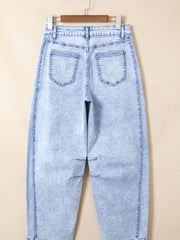 Beau Blue Light Washed Pull On Barrel Jeans - Damesmode Afbeelding 4 - Miniatuur
