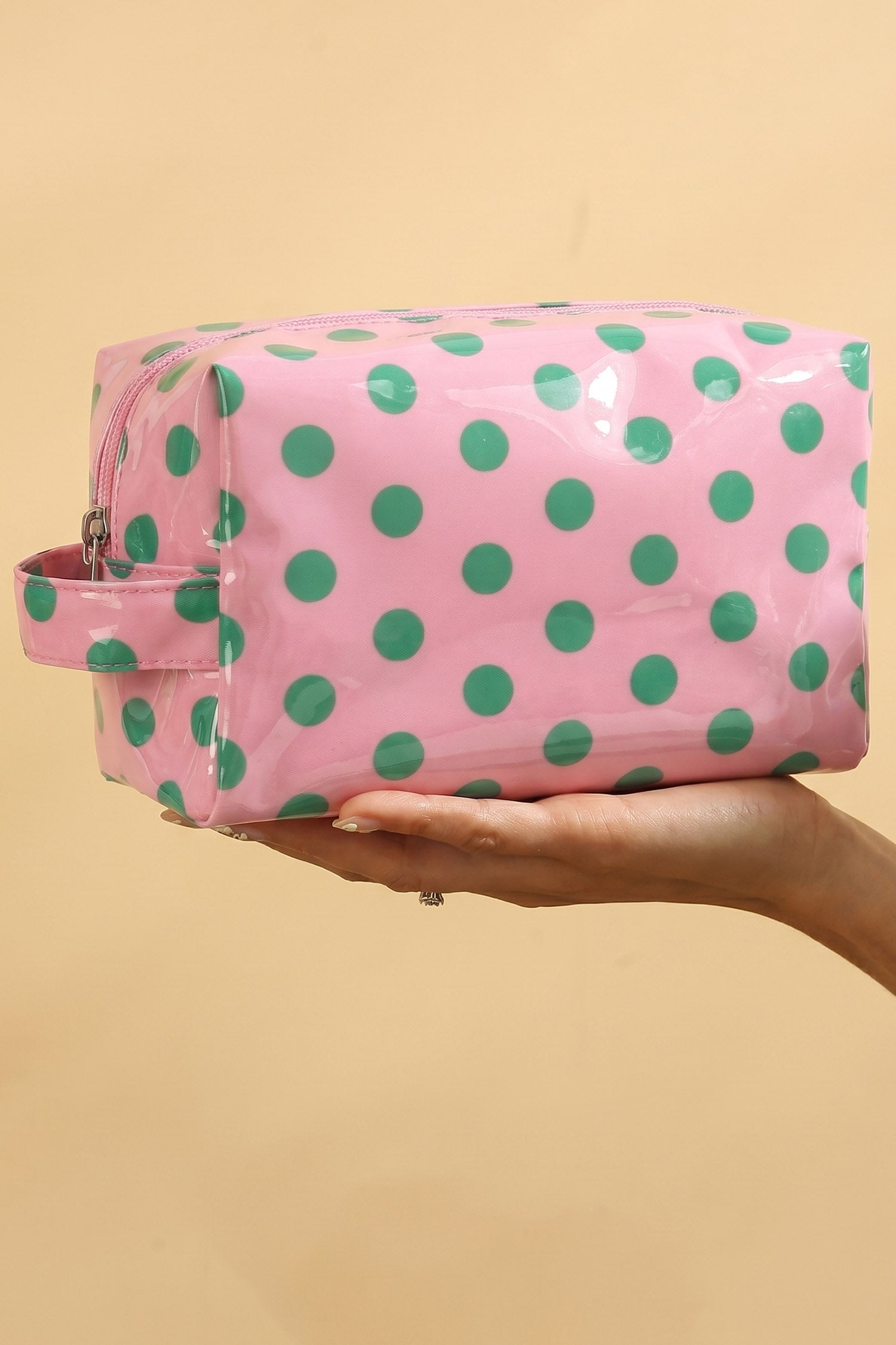 Hellrosa, langlebige PVC-Polka Dot Make-up-Tasche