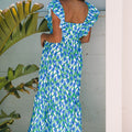Pink Floral Print Square Neck Ruffled Strap Maxi Dress - Foto 5
