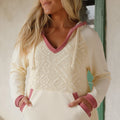 Sweat à capuche en maille au crochet en tissu visible à bordure blanche contrastante - Foto 6