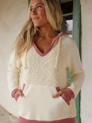 Felpa a maglia a maglia bianca con rifiniture contrastanti e cucitura esposta - Miniatuur