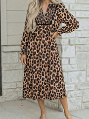 Abito midi fluido con stampa leopardo marrone con dettagli sfumati - Damesmode Afbeelding 3 - Miniatuur