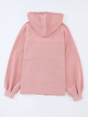 Rosa Klappentaschen-Kordelzug-Kapuzenjacke mit Reißverschluss - Miniatuur