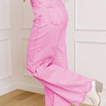 Rosa Acid Wash Héichtaille Ongläichméisseg Roh Saum Shift Jeans - Foto 3