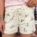 Beige Wild Duck Mallard Printed met Trekkoord Spijkerstof Shorts - Foto 3