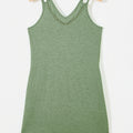 Grass Green Solid Color Lace Detail V Neck Sleeveless Shift Mini Dress - Foto 6