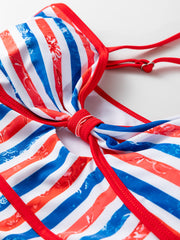 Red July 4th Stripes Impression Cutout Spaghetti Straps One Piece Swimsuit - Miniatuur