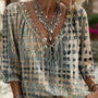 Full Size Tie Neck 3/4 Sleeve Blouse Plus Size
