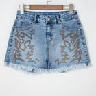 Dusk Blue Western Embroidery Stud Denim Shorts Sommar Vardagsklädsel - Thumbnail