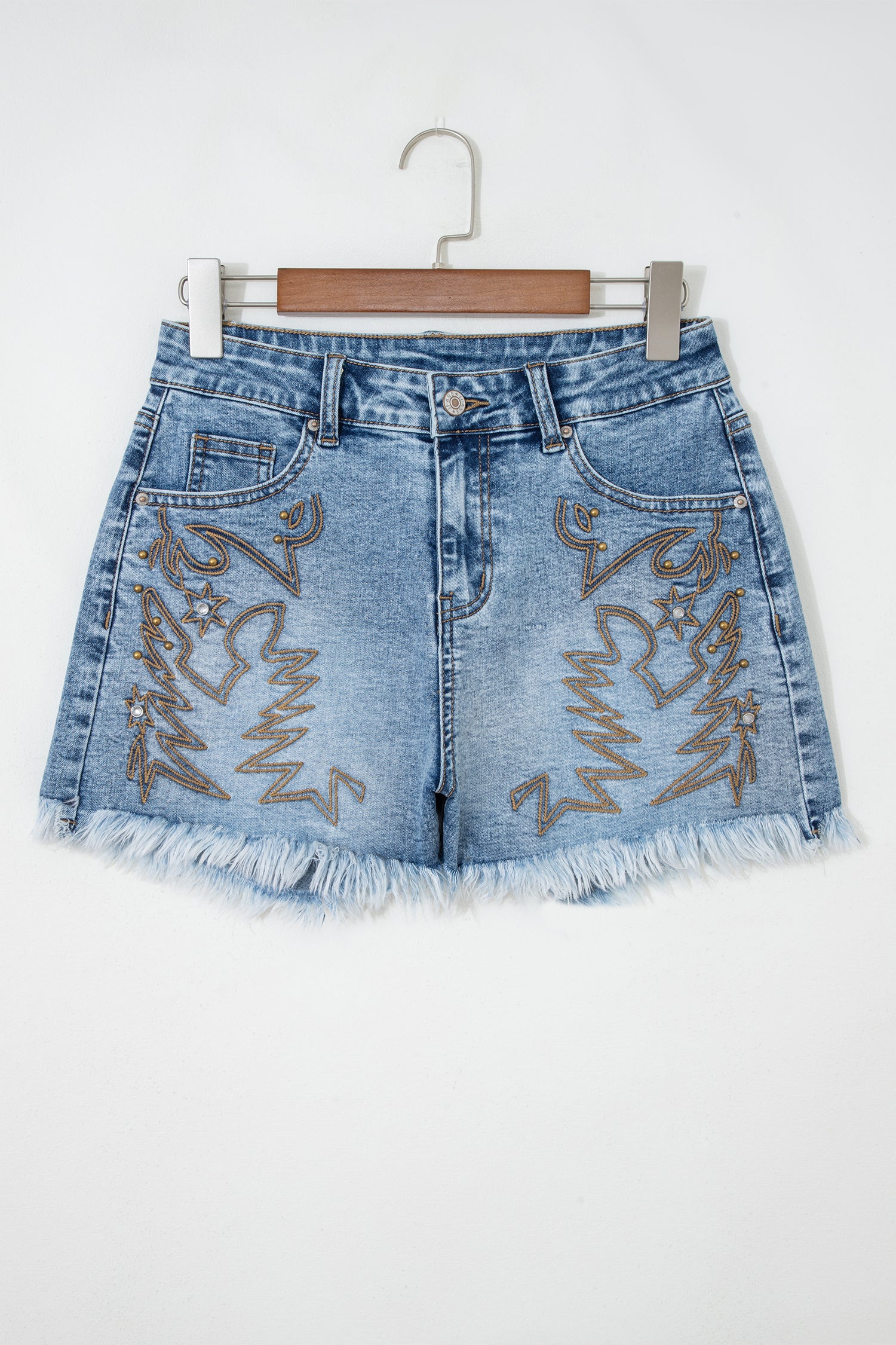 Dusk Blue Western Embroidery Stud Denim Shorts Sommer Alltagskleidung