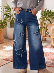 Jeans Ashleigh Blue Star decorati a gamba larga - Damesmode Afbeelding 1 - Miniatuur