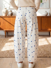 Blau maßgeschneiderte Polka-Punkt-Print Casual Jeans mit Barrel-Muster – Damenmode Bild 2 - Miniatuur