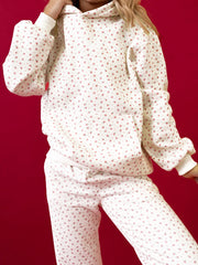 Pink Floral Print Kangaroo Pocket Hoodie Sheath Sweatpants Set - Miniatuur