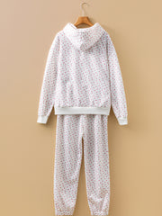 Pink Floral Print Kangaroo Pocket Hoodie Sheath Sweatpants Set - Miniatuur