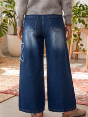 Jeans a gamba larga decorati con stella blu Ashleigh - Damesmode Afbeelding 2 - Miniatuur