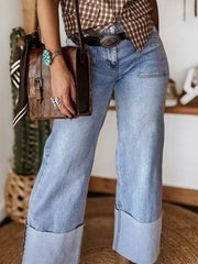 Jeans larghi da donna Beau Blue Turn-up Cuffs - Immagine della moda femminile 4 - Miniatuur
