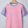 T-shirt a maniche corte a righe rosa a maniche corte a maniche corte e larghe - Foto 6