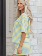 Gelber Streifen mit Drop-Shoulder kastenhaftes Casual-Terry-Short-Set - Miniatuur