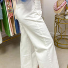 White Solid Color Scalloped Patch Pocket Shift Jeans - Thumbnail
