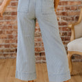 Himmelblo Sträif, Knäppchen, Klapp, Täsch mat Manschetten, breet Jeans mat de Been, - Foto 2