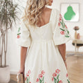 Beige Floral Print Puff Sleeve Babydoll Dress - Damesmode Afbeelding 2 - Foto 2