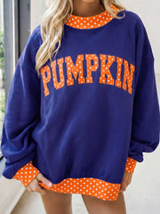 Fiery Red Polka Dot Letter Print Contrast Trim Mock Neck Sweatshirt - Miniatuur