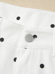 White Polka Dot Print Embroidered Scallop Hem Shorts - Miniatuur
