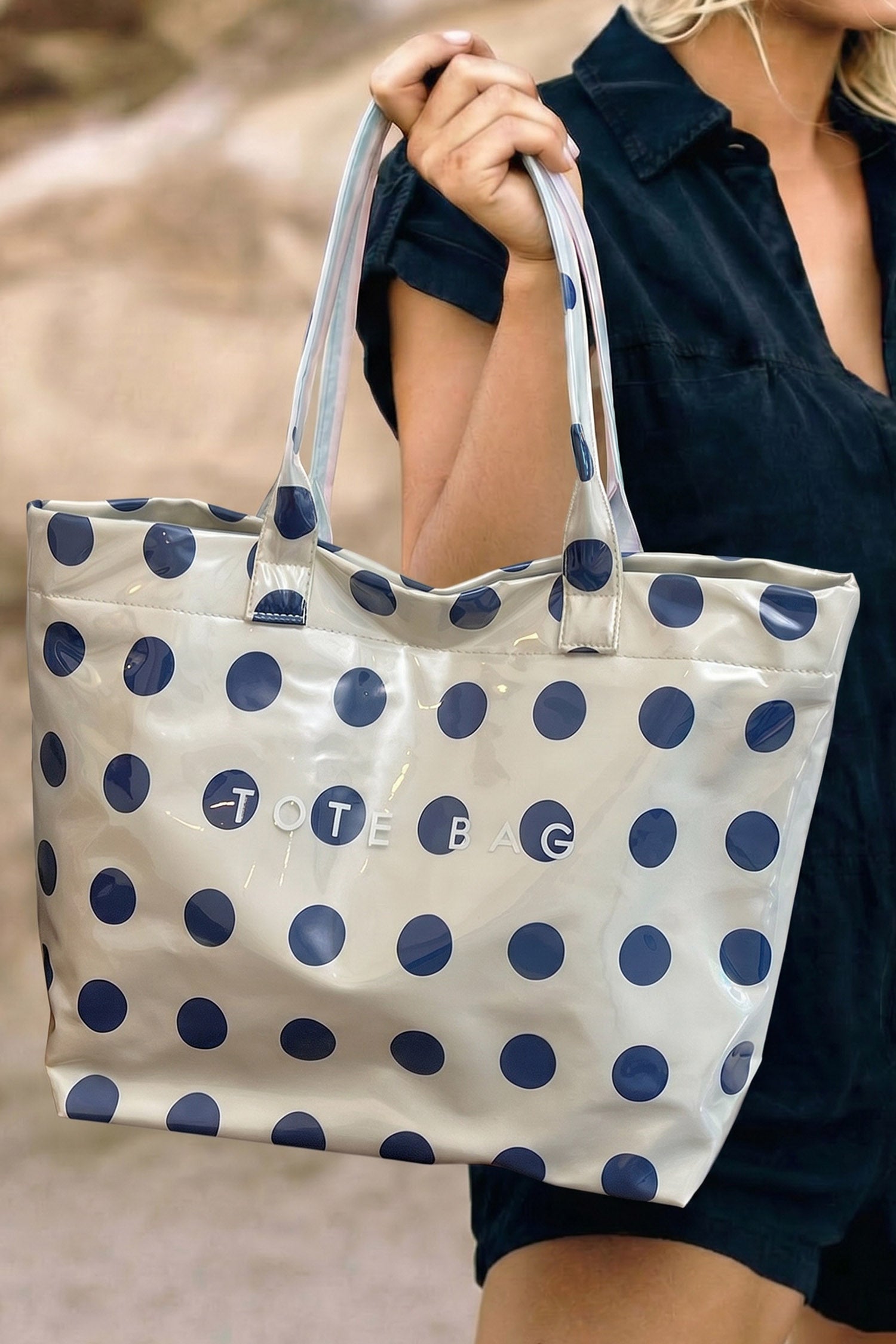 Farbe Schwarz Polka Dot Langlebige wasserdichte PVC-Tragetasche