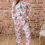 Jersey con botón y cuello en V con patrón navideño rosa Conjunto de sofá de 2 piezas