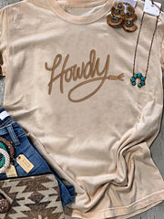 Khaki Howdy Embroidered Graphic Western Tee - Miniatuur