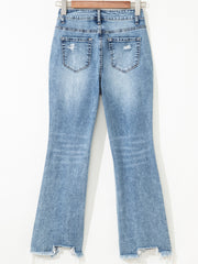 Myosotis Rohsaum, aufgerissene Knie-Passform-Flare-Jeans - Miniatuur
