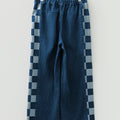 Sail Blue Checkered Side Panel Patchwork Drawstring Loose Denim Pants - Foto 6