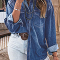 Sail Blue Western Patch Pockets Tunika laang Äerm Denim Shirt - Foto 1