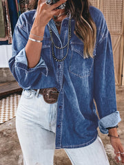 Tasche Western Patch Blu Vela Camicia di jeans a maniche lunghe - Miniatuur