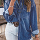Sail Blauw Western Patch Zakkens Tunika laang Äerm Spijkerstof Overhemd