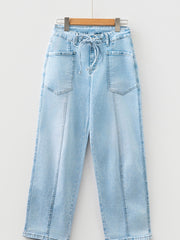 Myosotis Exposed Stitch Detail Drawstring Barrel Jeans - Miniatuur