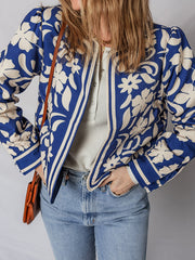 Blauer Blumenmuster Offene Vorderseite mit Knöpfen Elegante Jacke – Damesmode Afbeelding 7 - Miniatuur