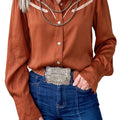 Cinnamon Silky Long Sleeve Button Front Western Fashion Shirt - Foto 4